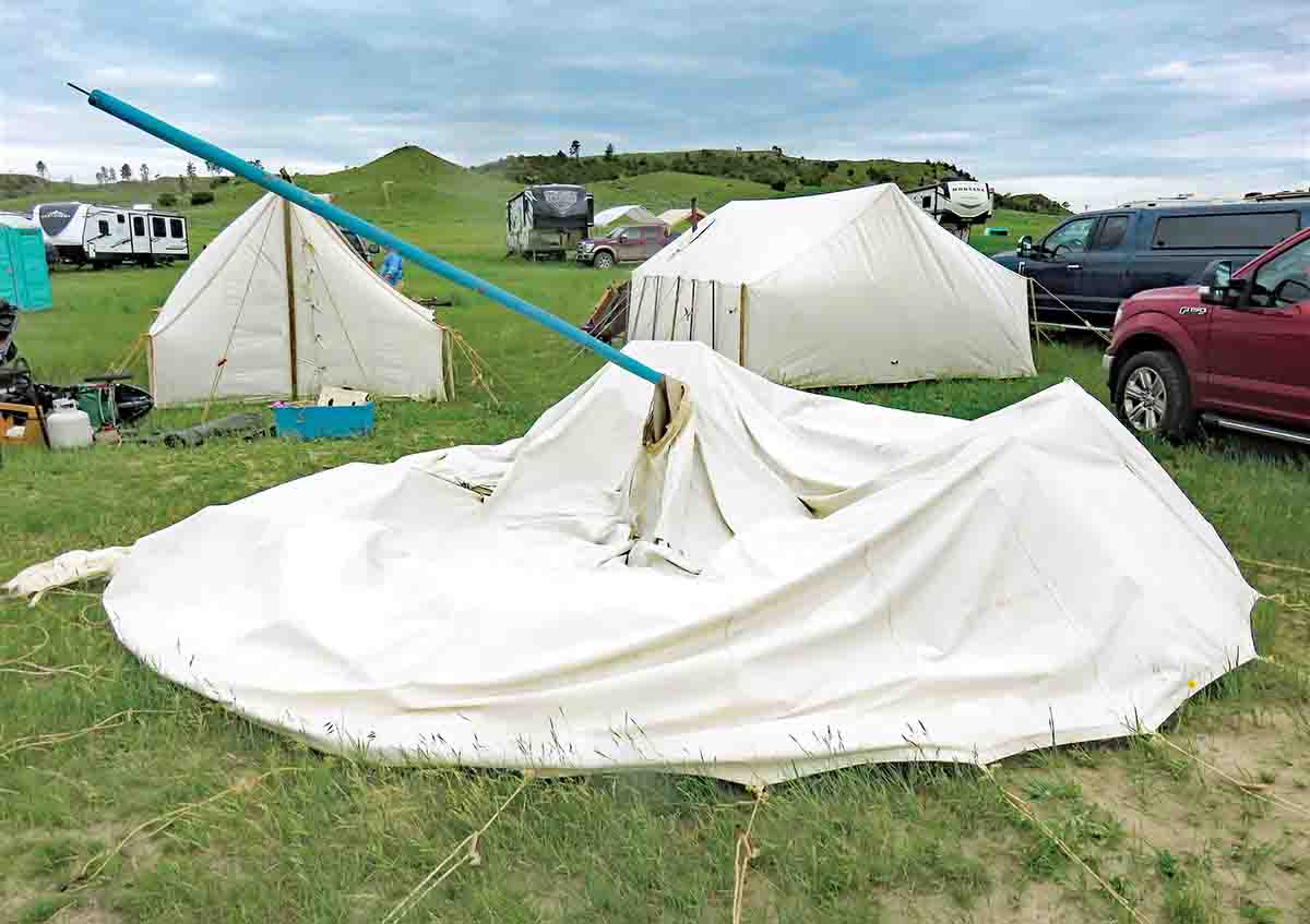 Scott Sibley’s tent, blown down again.